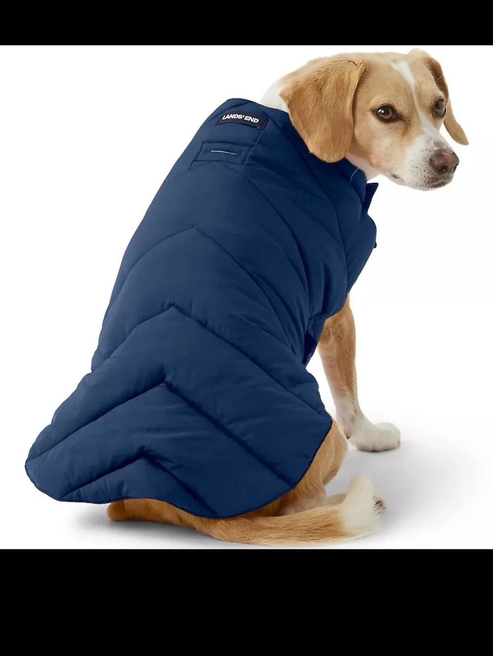 Lands' End Navy Blue Dog Puffer Jacket Vest Lightweight  Size Large